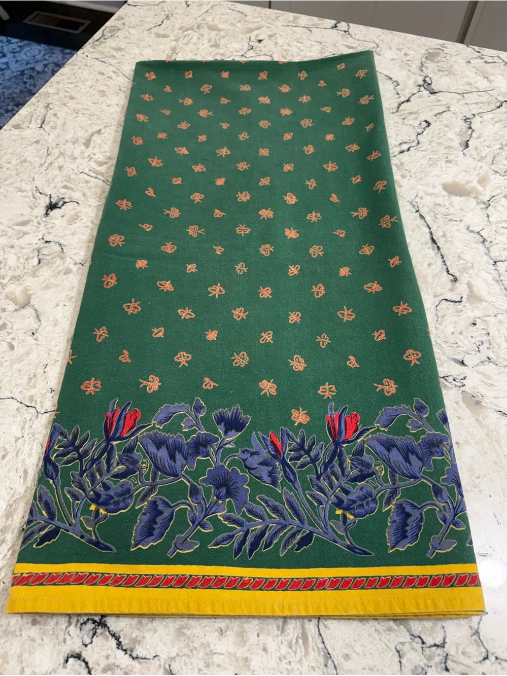 Williams Sonoma Vintage Provence Green Floral Tablecloth French Country 54 x 54